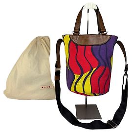 Vintage Marni Wave Canvas Strukturierte Tote c. 2009 Lila Rot Gelb