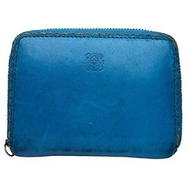 Vintage Loewe Leather Zip Around Wallet Teal Purple