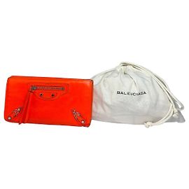 Vintage Balenciaga Lambskin Continental Wallet Neon Orange