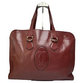 Borsa a mano strutturata Vintage Cartier in pelle Burgundy Gold