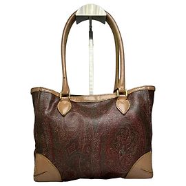 Bolso Tote Vintage Etro de Lona Estructurada Burgundy Green Gold