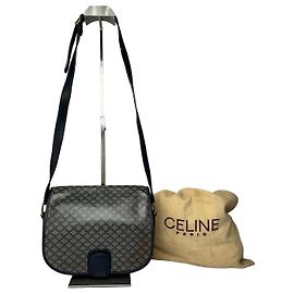 Céline Vintage Celine Monogram Canvas Umhängetasche mit Klappe Navy Beige