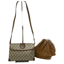 Borsa a tracolla con patta Vintage Gucci GG Supreme Beige Brown