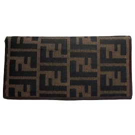 Cartera bifold Vintage Fendi FF Monogram Canvas Brown Silver