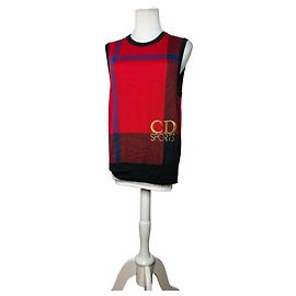 Autre Marque Pull sans manches en laine Vintage Dior CD Sports Rouge Bleu L