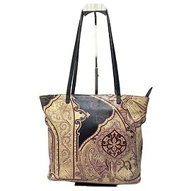 Tote Vintage Etro Paisley em lona revestida Creme Borgonha Preto