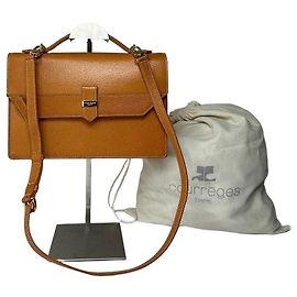 Vintage Courreges strukturierte Lederhandtasche mit oberem Griff Orange Gold