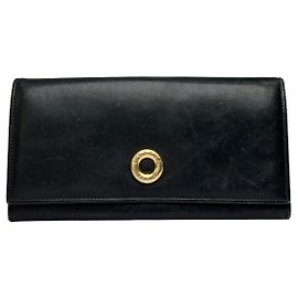 Céline Vintage Celine Smooth Leather Bifold Wallet Black Gold