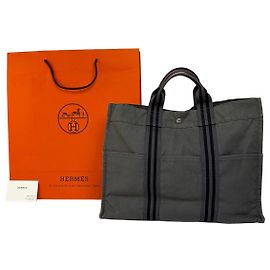Vintage Hermes Hermès Garden Party Canvas Tote Dunkelgrau Schwarz