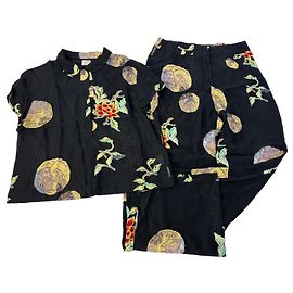 Giorgio Armani Vintage Armani Viskose Hemd und Hose mit floralem Celestial-Print Schwarz XL