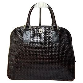 Borsa strutturata con manico superiore Vintage Fendi in pelle intrecciata Marrone scuro