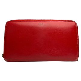 Céline Vintage Celine Classic Leder-Portemonnaie mit Reißverschluss Rot Gold
