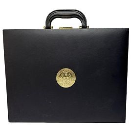 Caixa de Joias Vintage Versace em Couro Preto Dourado