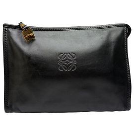 Borsa a pochette Vintage Loewe Puzzle in pelle nera e oro