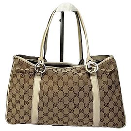 Borsa Tote Vintage Gucci GG Monogram Canvas Joy Beige Brown