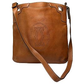 Vintage Cartier Schultertasche mit Klappe Hellbraun Gold