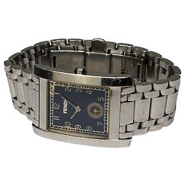 Relógio de pulso retangular Vintage Fendi em aço inoxidável Navy