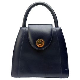 Vintage Givenchy Structured Leather Top-Handle Bag Navy Gold