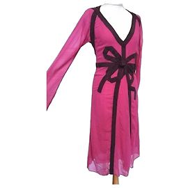 Cacharel Robe de Soirée Couture Double Voile de Soie Rose Framboise