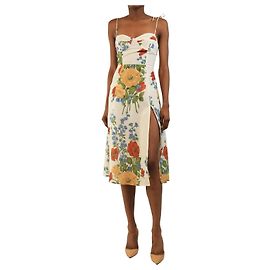 Reformation Vestido midi floral sin mangas crema - talla UK 6