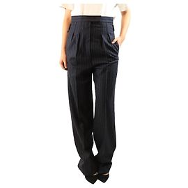 Max Mara Pantalones wide-leg de raya diplomática azul marino - size UK 10