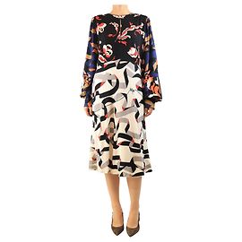 Msgm Multicolour printed crepe midi dress - size UK 16