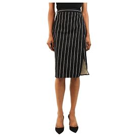 Balenciaga Midirock mit Nadelstreifen in Schwarz, Wickelschnitt - size UK 8