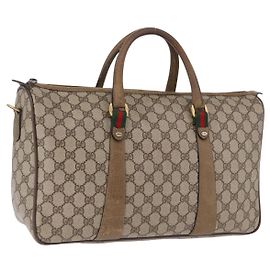 GUCCI GG Supreme Web Sherry Line Hand Bag PVC Beige Gold 39 02 041