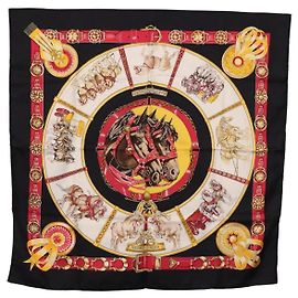 Hermès HERMES Carre 90 Scarf  CHEVAUX DE TRAIT  Silk Black