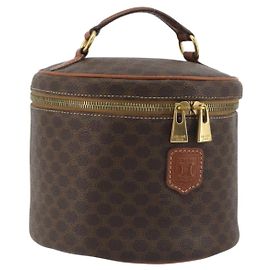 Céline CELINE Macadam Vanity Cosmetic Pouch PVC Leather Brown Gold Tone