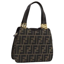 FENDI Bolsa de mão em lona Zucca Castanho Tom Dourado