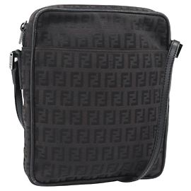 FENDI Zucchino Canvas Schultertasche Schwarz Silber 8BT053