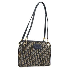 Christian Dior Trotter Canvas Shoulder Bag Navy Gold