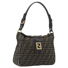 FENDI Sac à épaule Mamma Baguette en toile Zucca Marron et Doré
