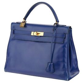 Hermès Kelly 32 Retourné em couro Box azul