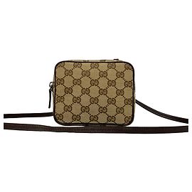 Mini bolso de hombro de cuero y lona con estampado GG Logo Gucci