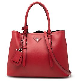 Prada Red Medium Saffiano Cuir Double Handle Satchel