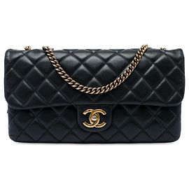 Chanel Black Quilted Calfskin CC Crown Flap