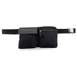 Gucci Black GG Canvas Double Pocket Belt Bag