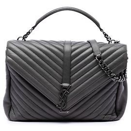 Autre Marque Bolso Satchel College Saint Laurent de piel de oveja chevron gris Large con monograma