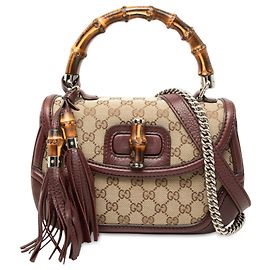 Borsa Gucci Medium GG Canvas New Bamboo con manico superiore, Beige
