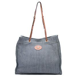 Céline Celine Blue Striped Textile and Calfskin Squared Cabas Tote