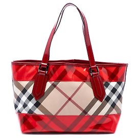 Burberry Supernova Check beschichtete Canvas Tote mit beigem Vinyl-Besatz