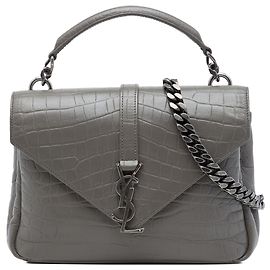 Autre Marque Bolso Satchel College Saint Laurent de piel con relieve de cocodrilo gris tamaño Medium con monograma