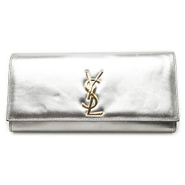 Autre Marque Saint Laurent Silver Metallic Calfskin Cassandre Clutch