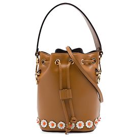 Bolso bucket Fendi Brown Mini Leather Studded Floral Mon Tresor
