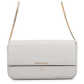 Portefeuille chaîne/épaule en cuir gris clair Burberry