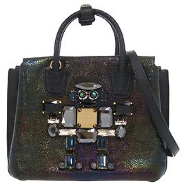 Bolso 2-way MCM Milla Robot de piel charol grabada en negro