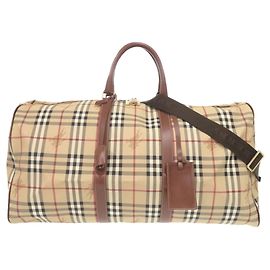 Borsa Boston 2-Way in pelle beige Burberry Check Shadow Horse