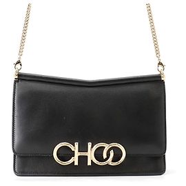 Borsa a tracolla in pelle nera con catena Jimmy Choo